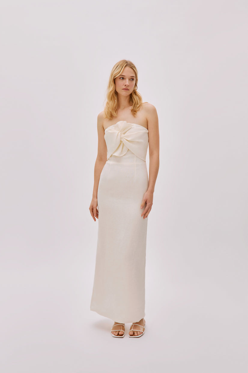 Alaia White Linen Twist Maxi Dress – Bluefly