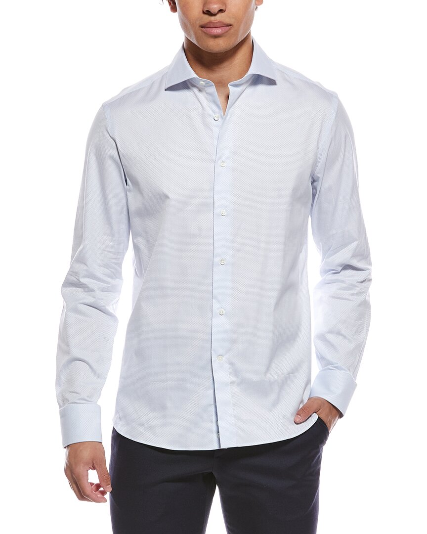 Canali Trim Fit Solid Dress Shirt, Size 18 in Light Blue at Nordstrom