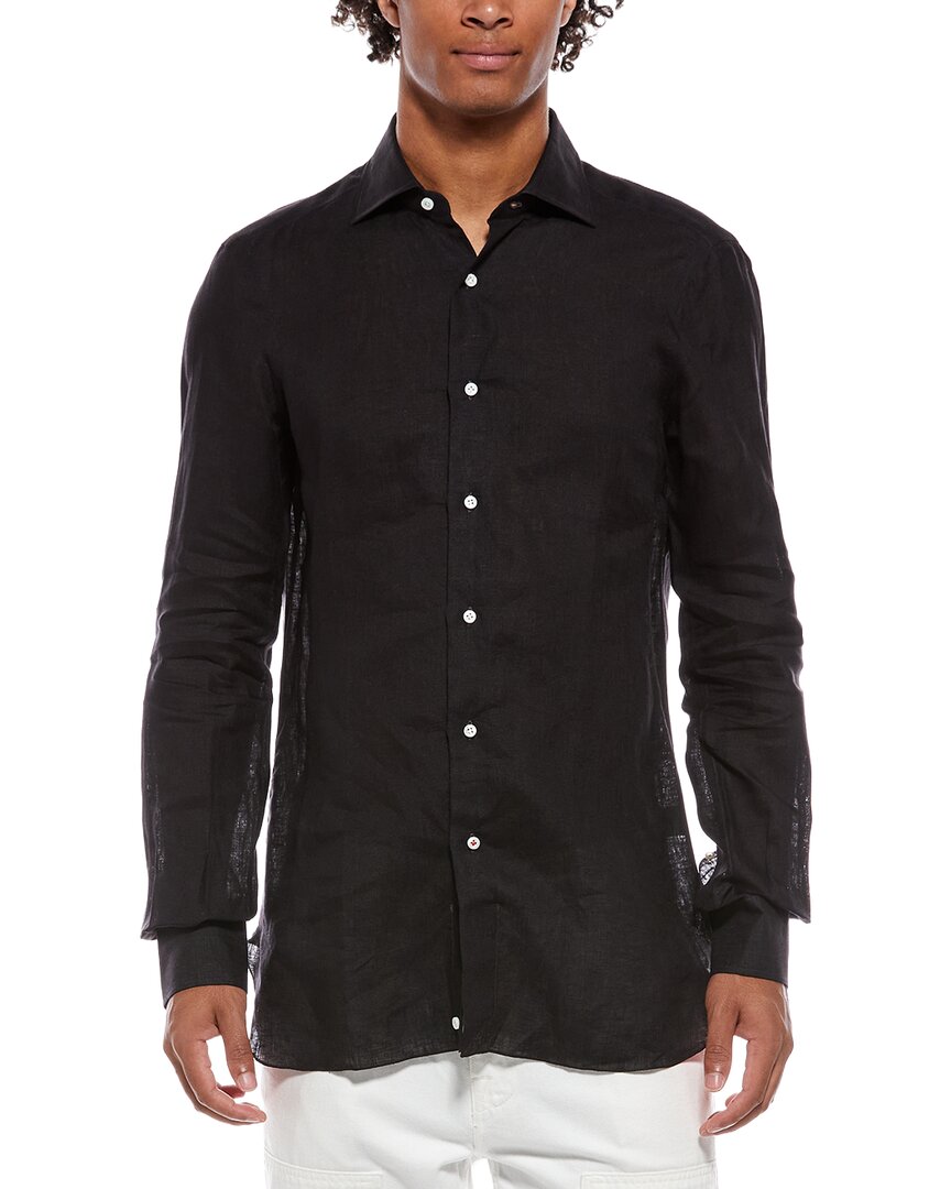 Isaia Milano Mix Linen Dress Shirt, Blue / Regular M
