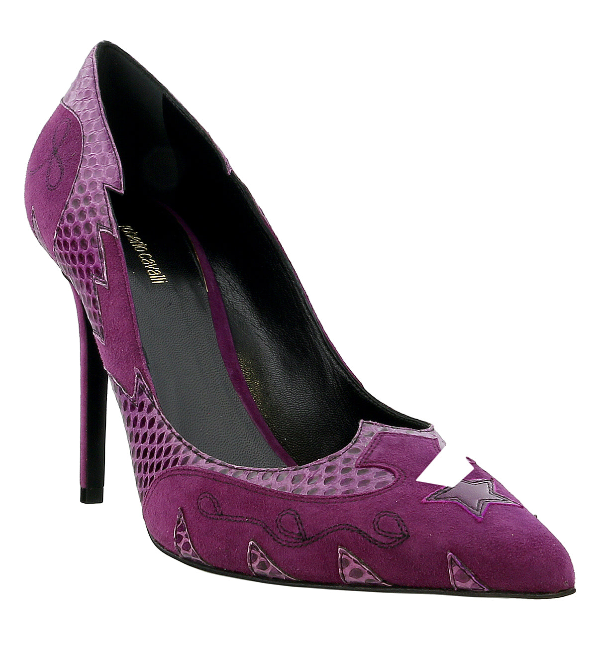 Roberto Cavalli Purple Snakeskin Suede Pointy - – Bluefly