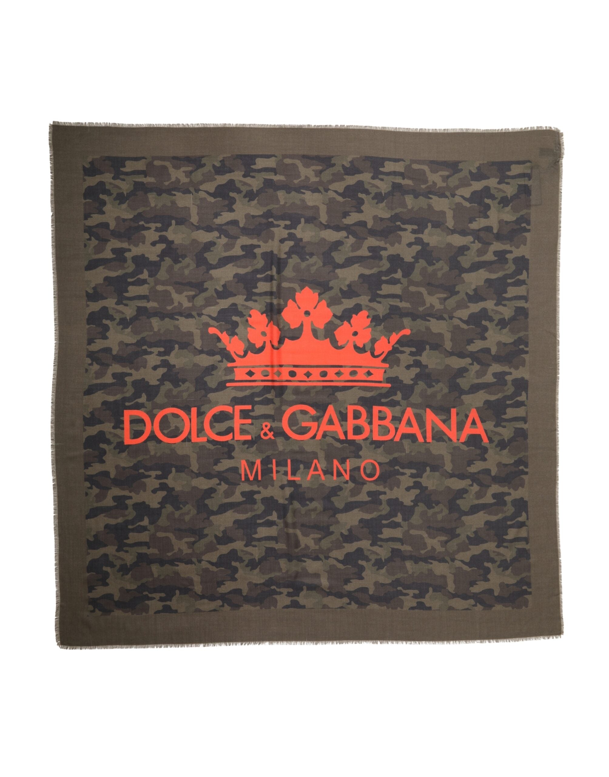 Dolce & Gabbana Green Camouflage Logo Cashmere 138cm x 137cm Men