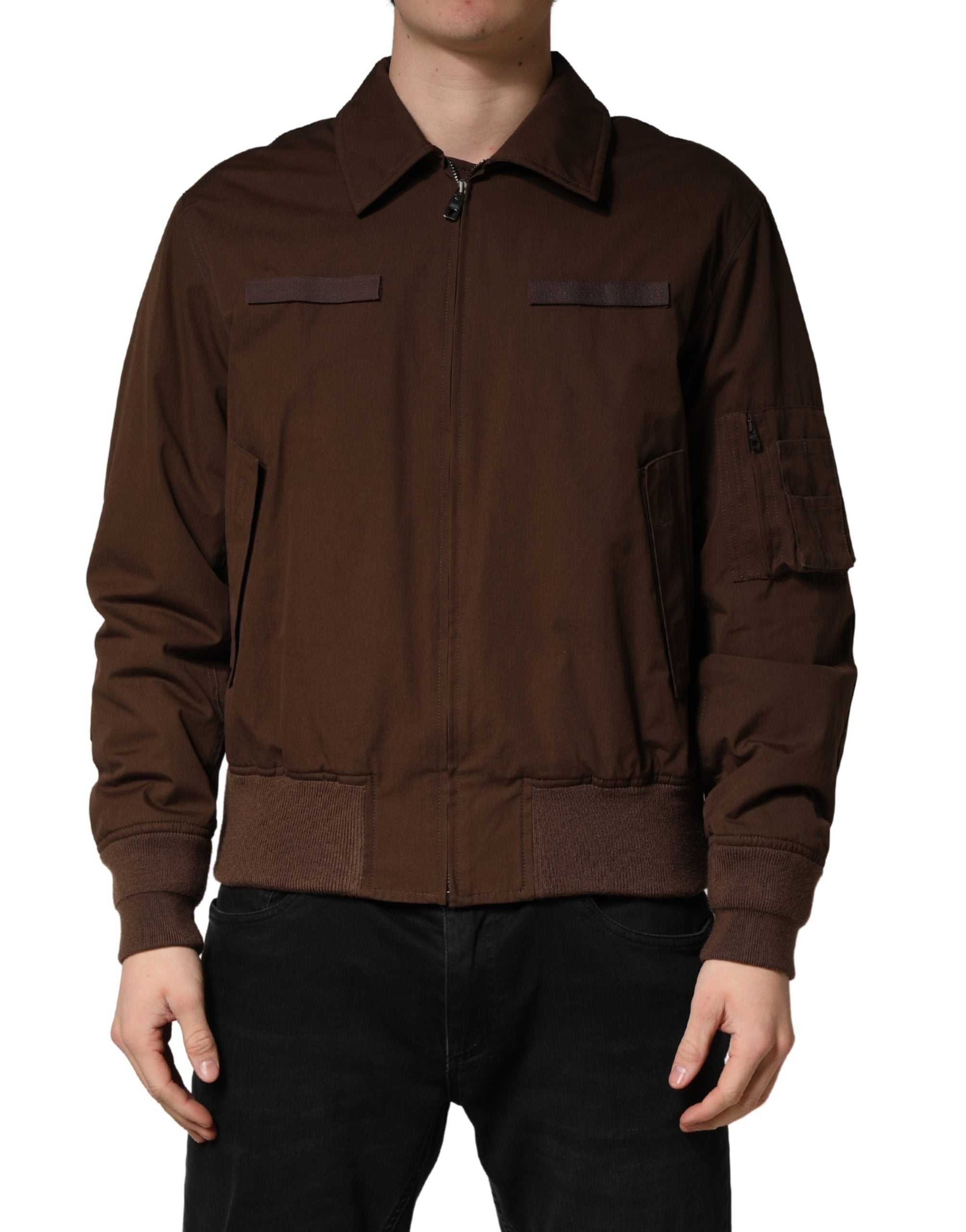 DOLCE&GABBANA コットンジャケット36 Dolce & Gabbana Brown Cotton Stretch Full Zip Bomber Men's Jacket