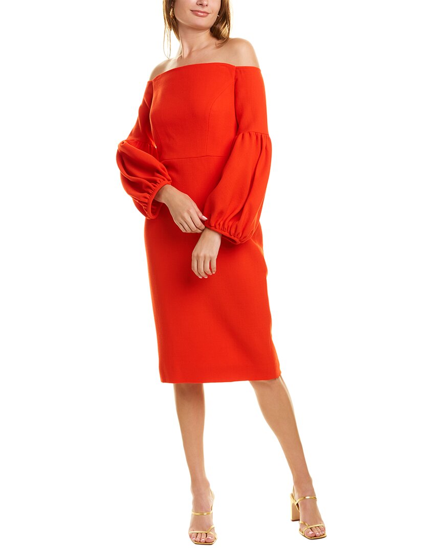 off-the-shoulder stretch crepe ruched dress Betsy & Adam Long Scuba Crepe Over-the-Shoulder Gown Women's Dress Red : 16