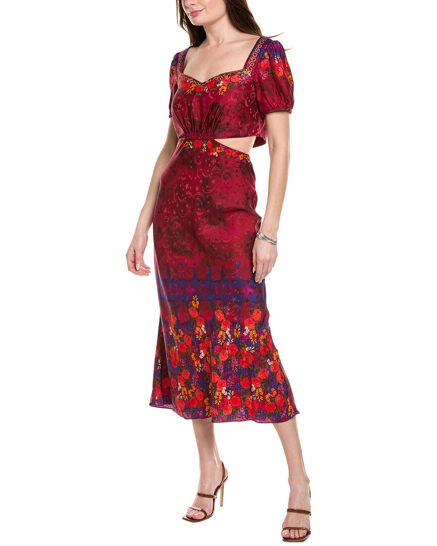 strapless open back dress Self-Portrait Guipure Lace Button Midi Dress Red main image 1