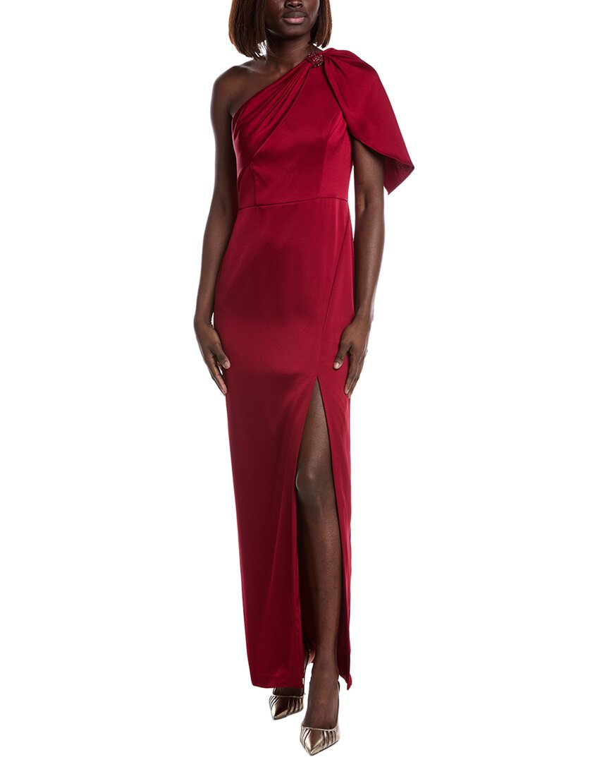 Aidan Mattox Satin One-Shoulder Gown, Red / 2