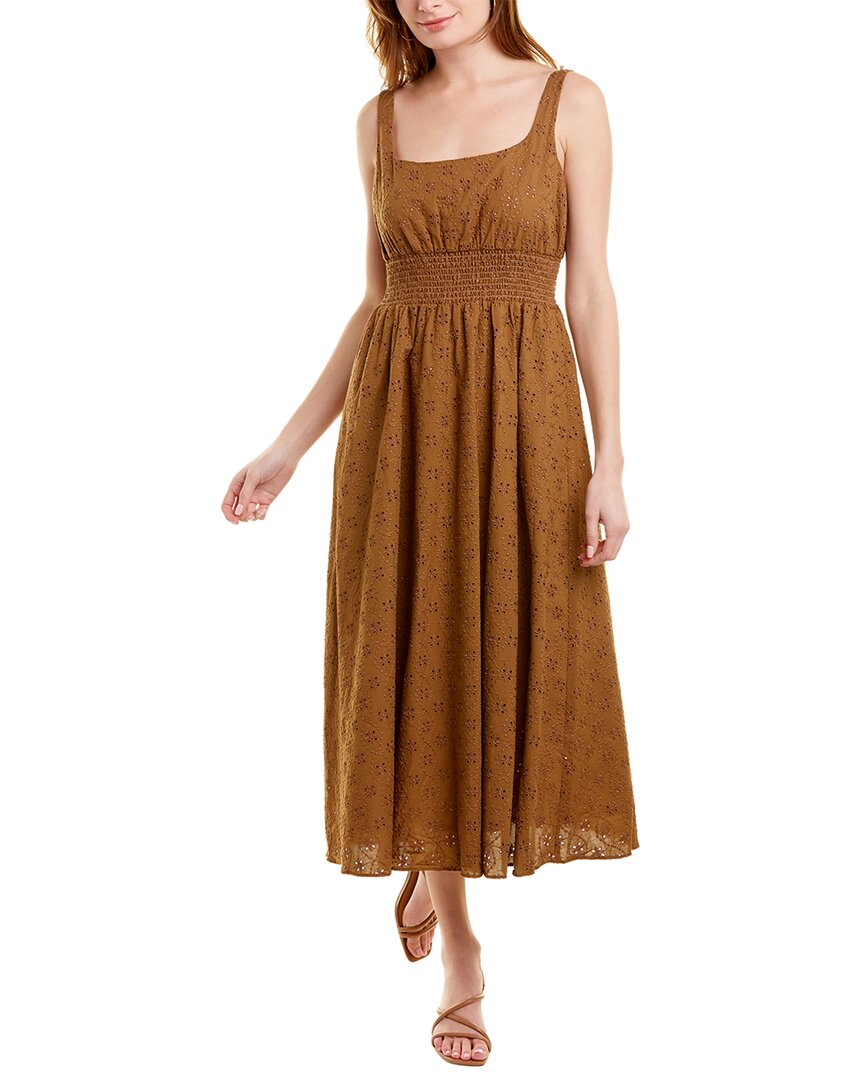 Pearl By Lela Rose Floral Eyelet Midi Dress - Brown