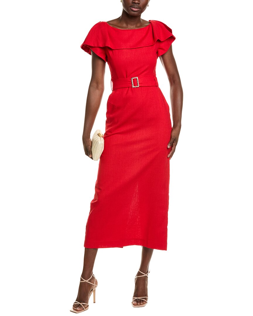 Bgl Linen-Blend Midi Dress, 4 / Red