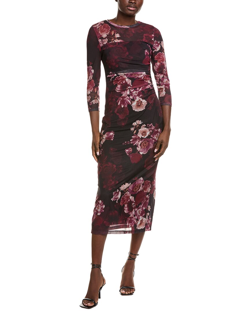 midi anne klein dresses Floral Chiffon Midi Dress, 3/4 Sleeve