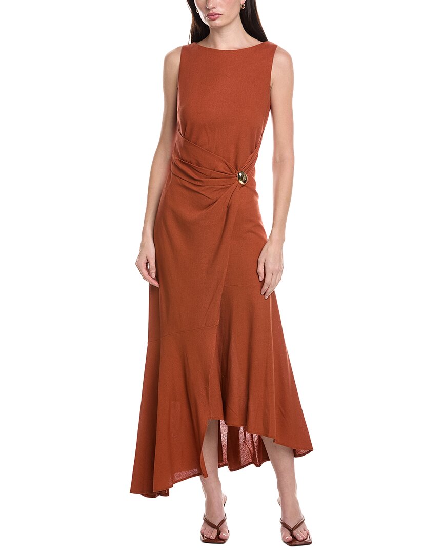 Maison Tara Linen-Blend Sleeveless Midi Dress, Yellow / 16