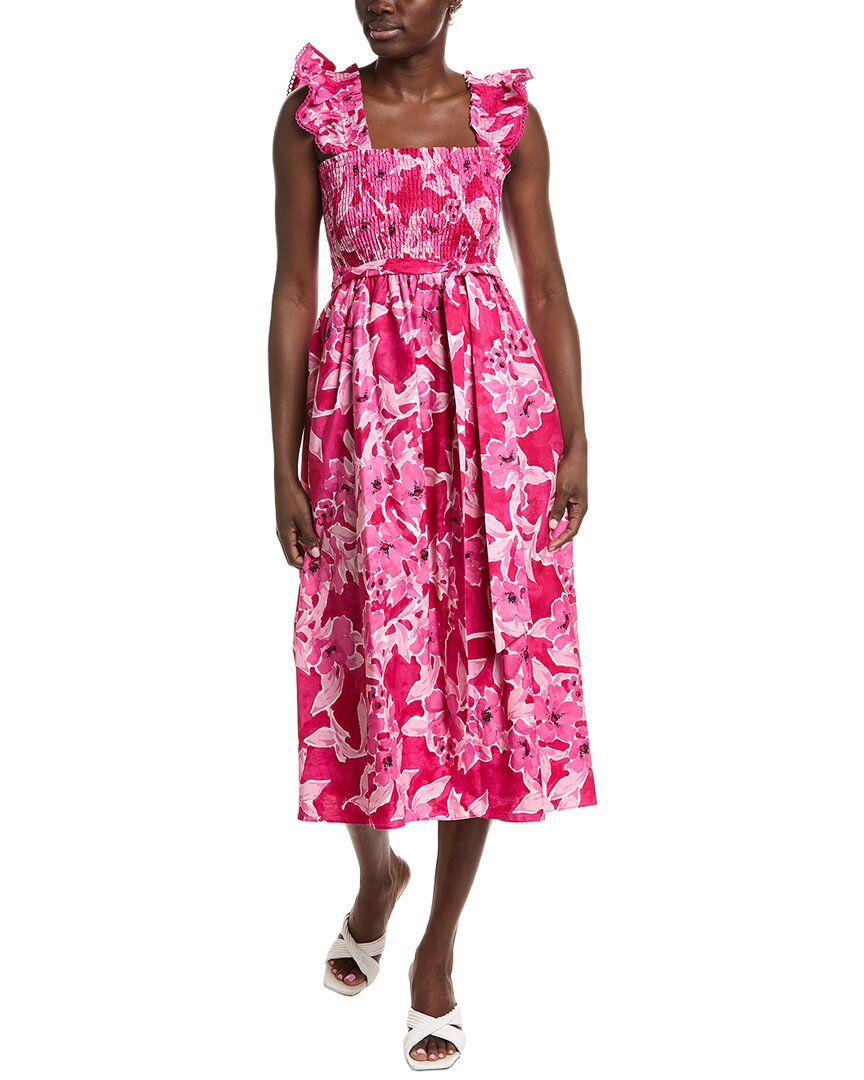 Anne Klein Smocked Ruffle Sleeve Midi Dress - Pink