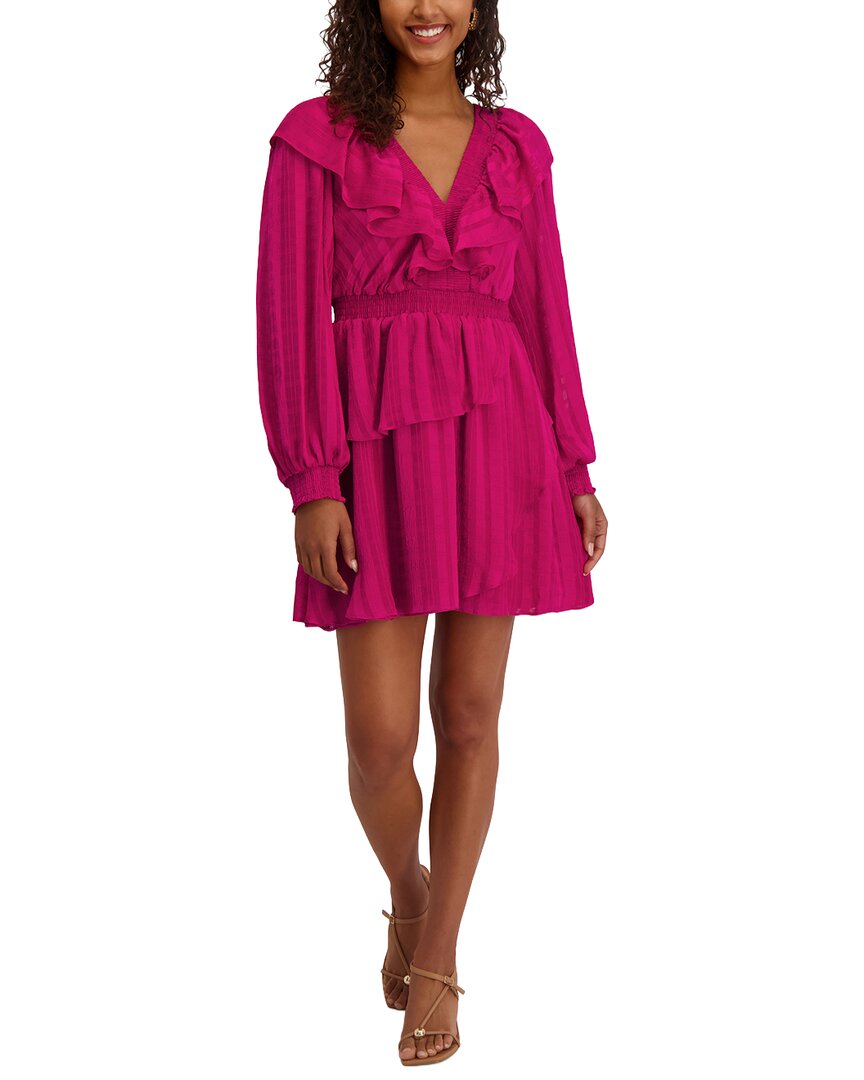 kensie pink dress kensie Embroidered Layered Puff-Sleeve Maxi Dress Women's 10 Hot Pink Back Zip