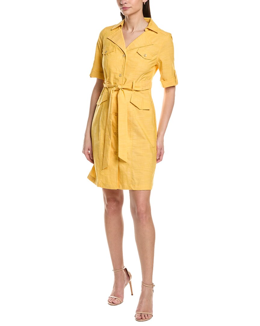 sharagano dress Short Sleeve Shirtdress, Yellow / 14 The model is 5 Sharagano Collared Short Tie Waist