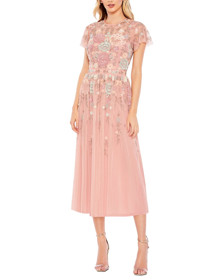 dusty rose midi dress with sleeves Mac Duggal 9134 Color:647-R2 Kate Hudson Knows the Lace Length Satin Mini Dress