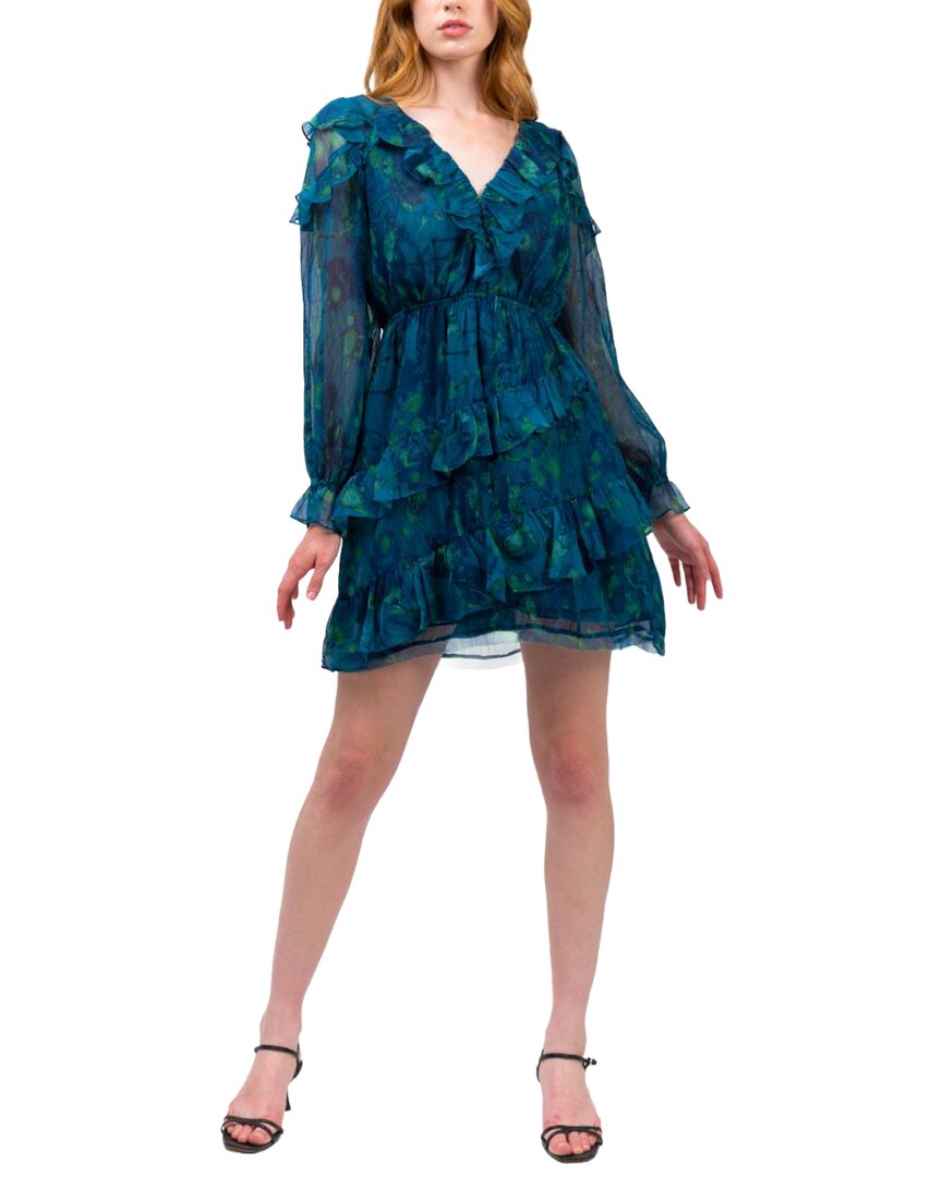 Marchesa Notte Pleated Long Sleeve Chiffon Mini Dress – Bluefly