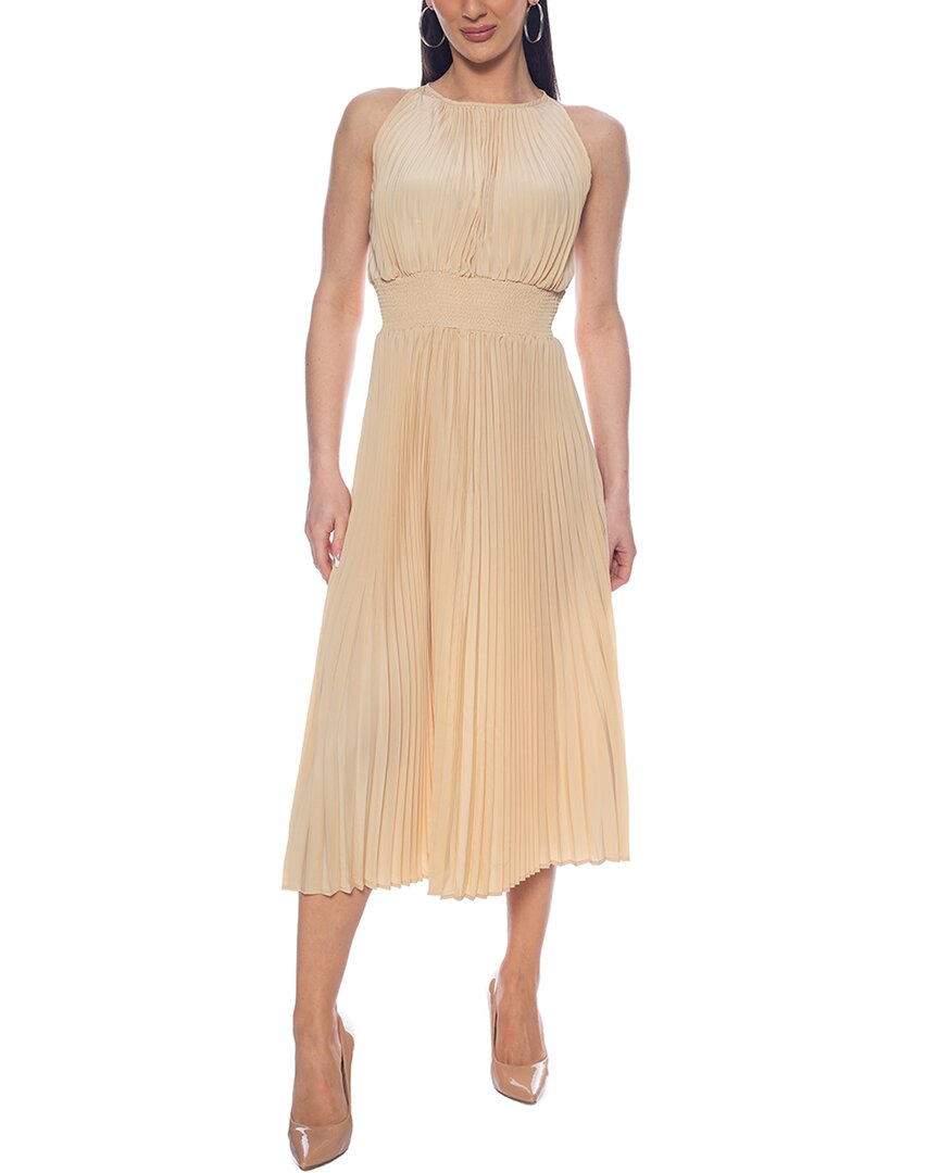 Oleg Cassini Women's Sleeveless Pleated Dress, Champagne, 4