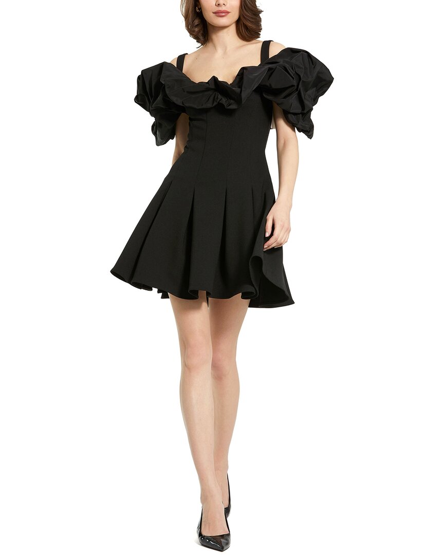 Black Crepe Godet Hem Mini Dress With Faille Ruffle