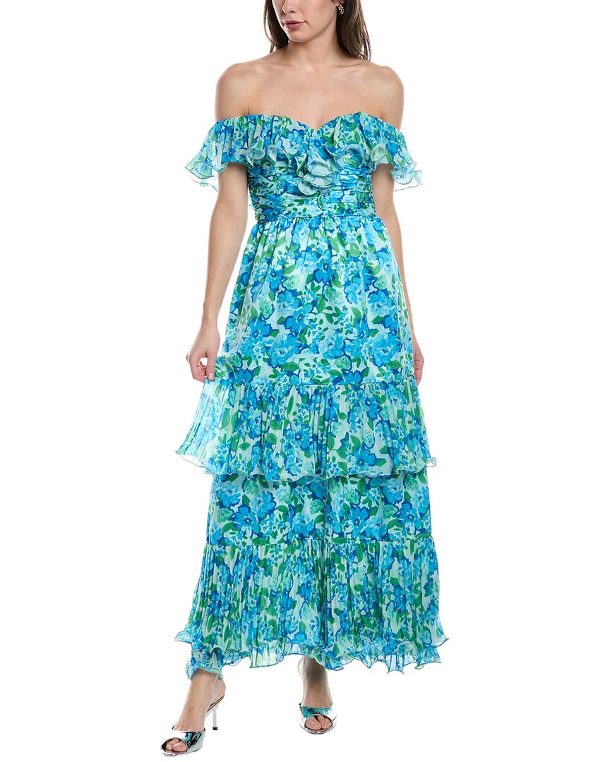 AMUR Pia Pleated Midi Dress in Blue AMUR Pia Pleated Midi Dress in Blue