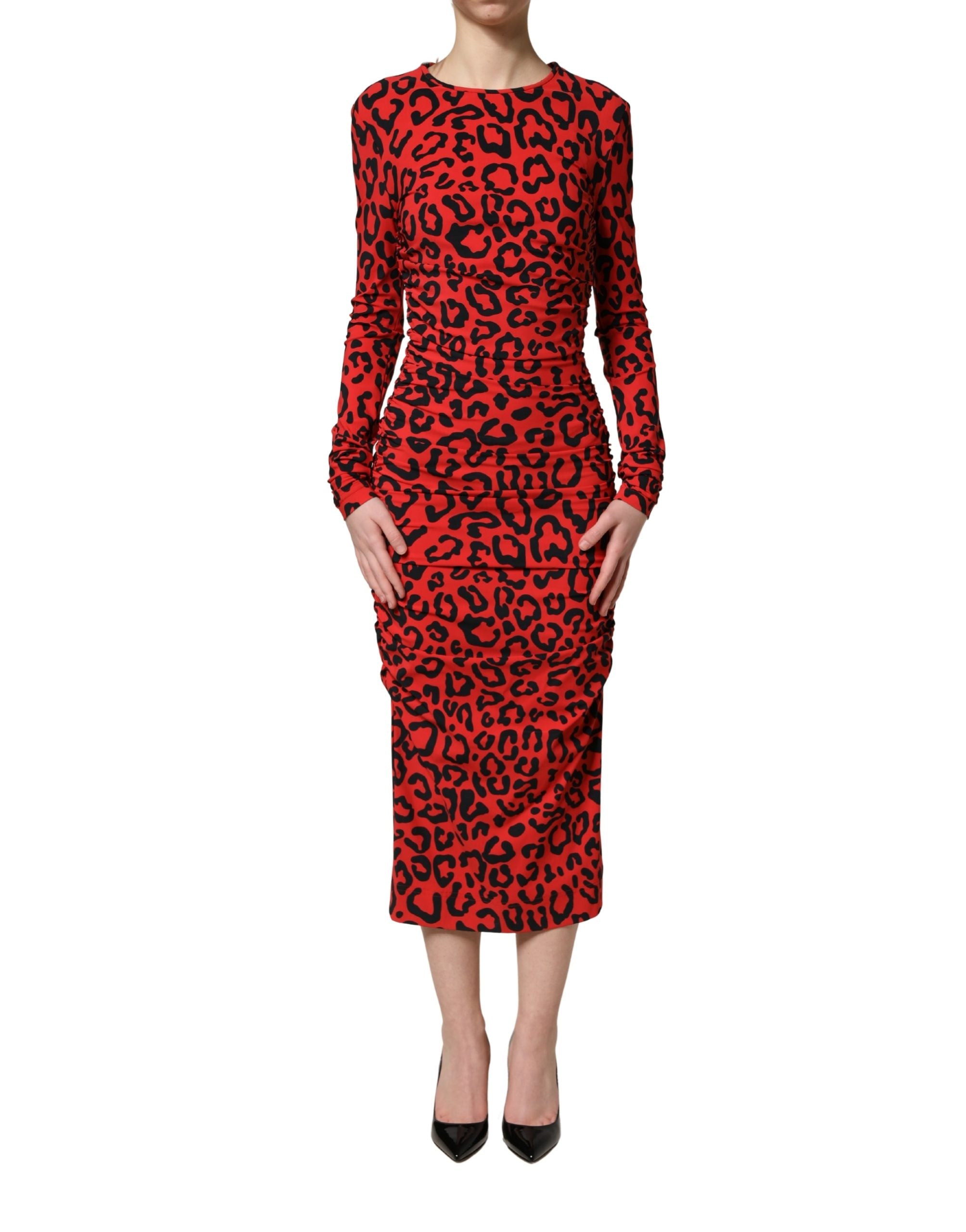 red leopard bodycon dress Dolce & Gabbana Print Long Sleeves Midi Women's The sleeves feature a