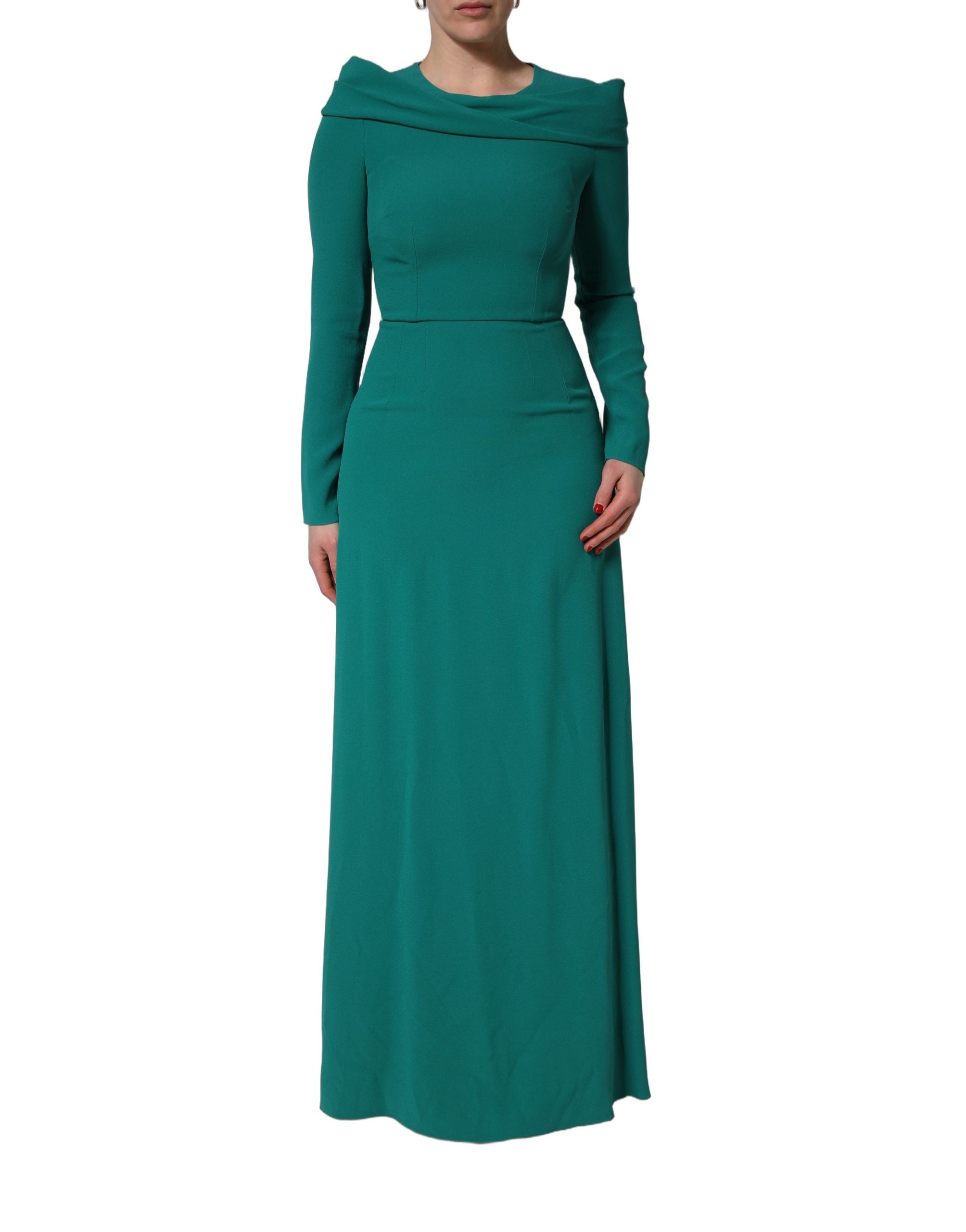 dolce and gabbana green dress & Round Neck Long Sleeves Gown Women's Dusty Teal By Anthropologie Tiered A-Line Made with high craftsmanship Size:S (6-8)