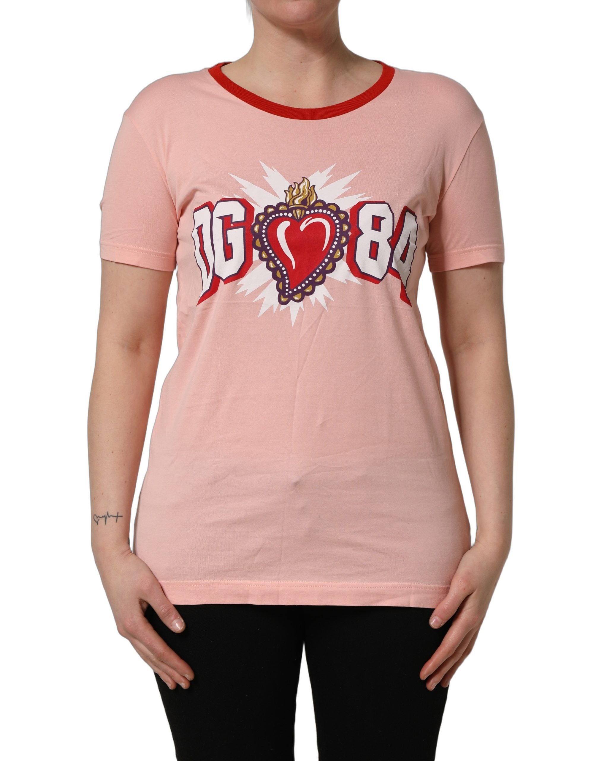 Dolce & Gabbana Pink Graphic Print Cotton Crew Neck Women