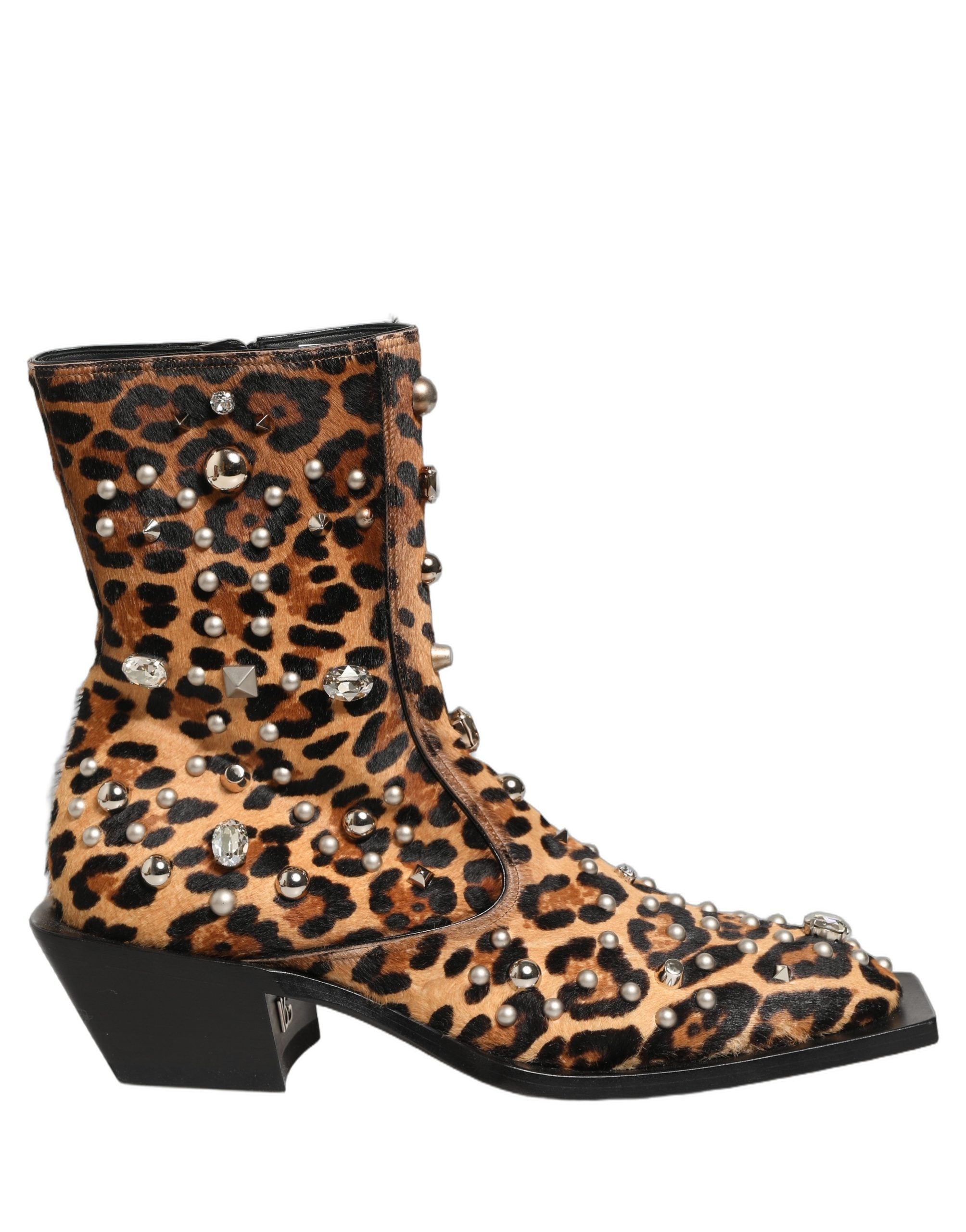Dolce & Gabbana Brown Leopard Embellished Mid Calf Men Boots  display picture 3