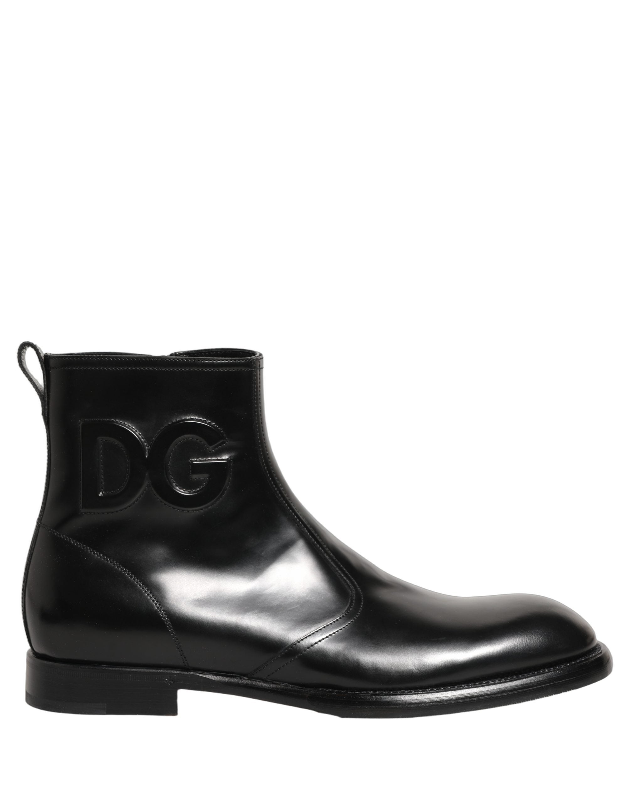 Dolce & Gabbana Black Leather Embossed Logo Ankle Boots Men\'s Shoes DOLCE & GABBANA Shoes Black Leather Casual Mens Ankle Boots  main image 4