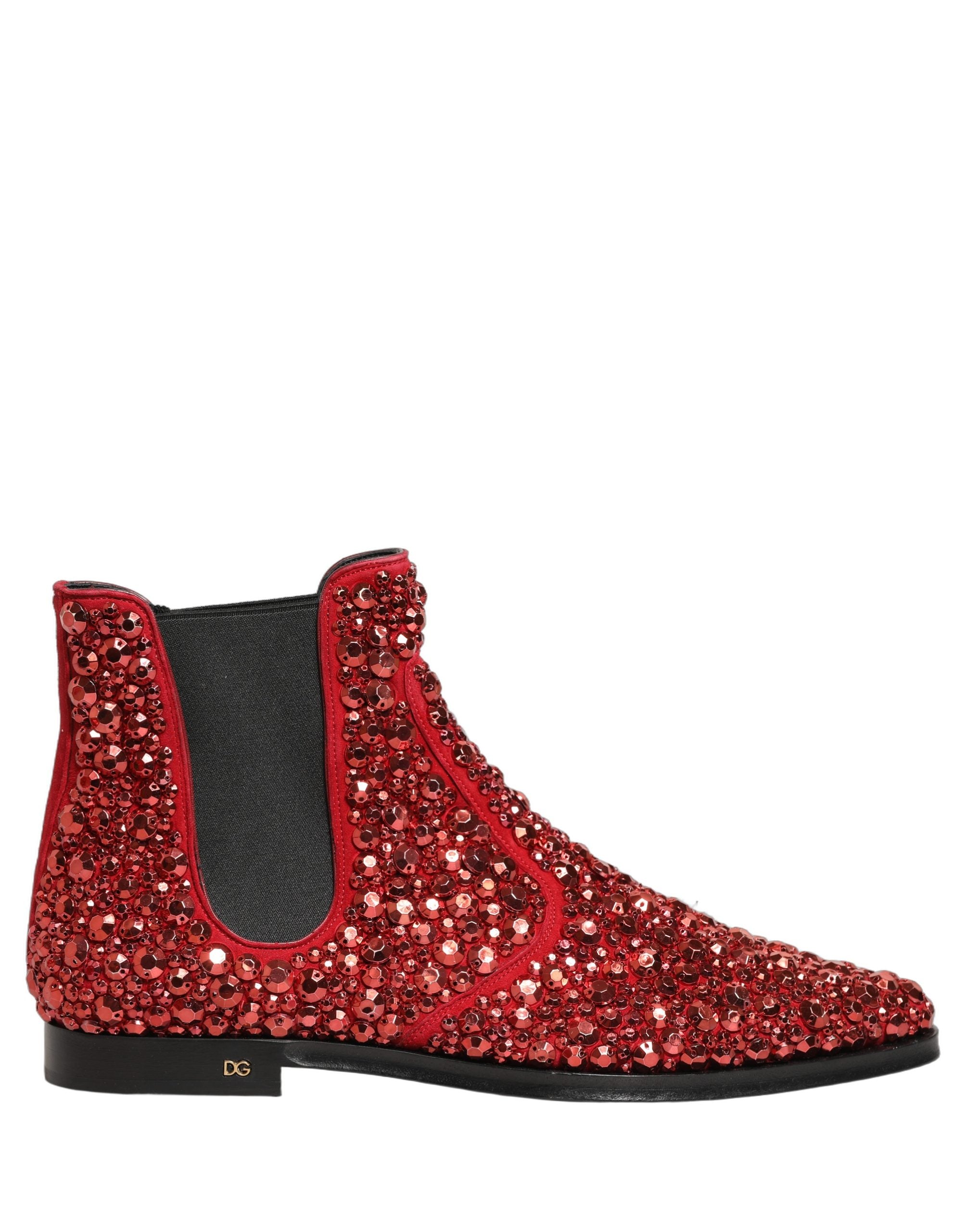 Dolce & Gabbana Red Embellished Chelsea Ankle Boots Men display picture 3