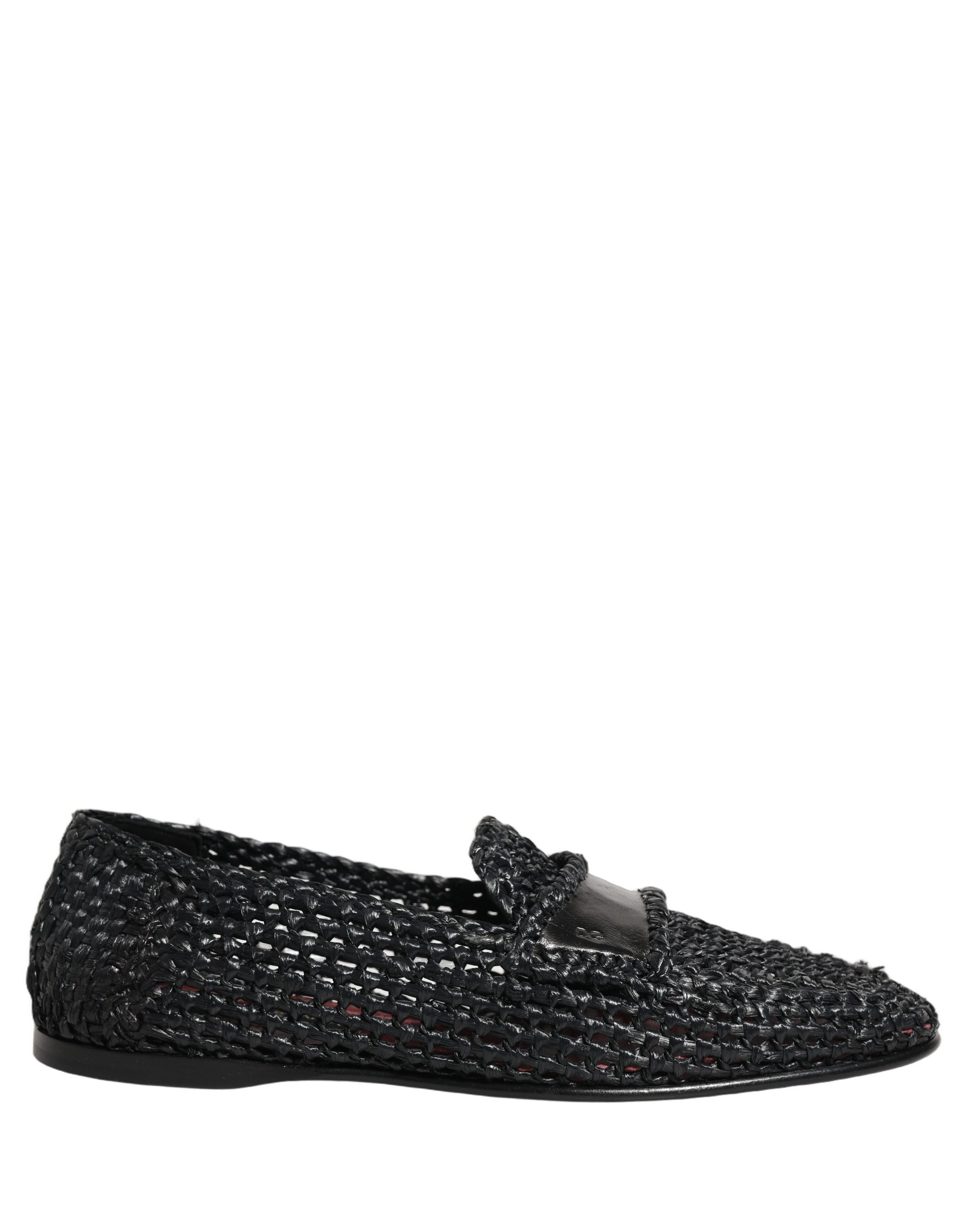 Dolce & Gabbana Black Woven Raffia Slip On Loafers Men\'s Shoes Dolce & Gabbana Black Woven Raffia Slip On Loafers Men main image 2