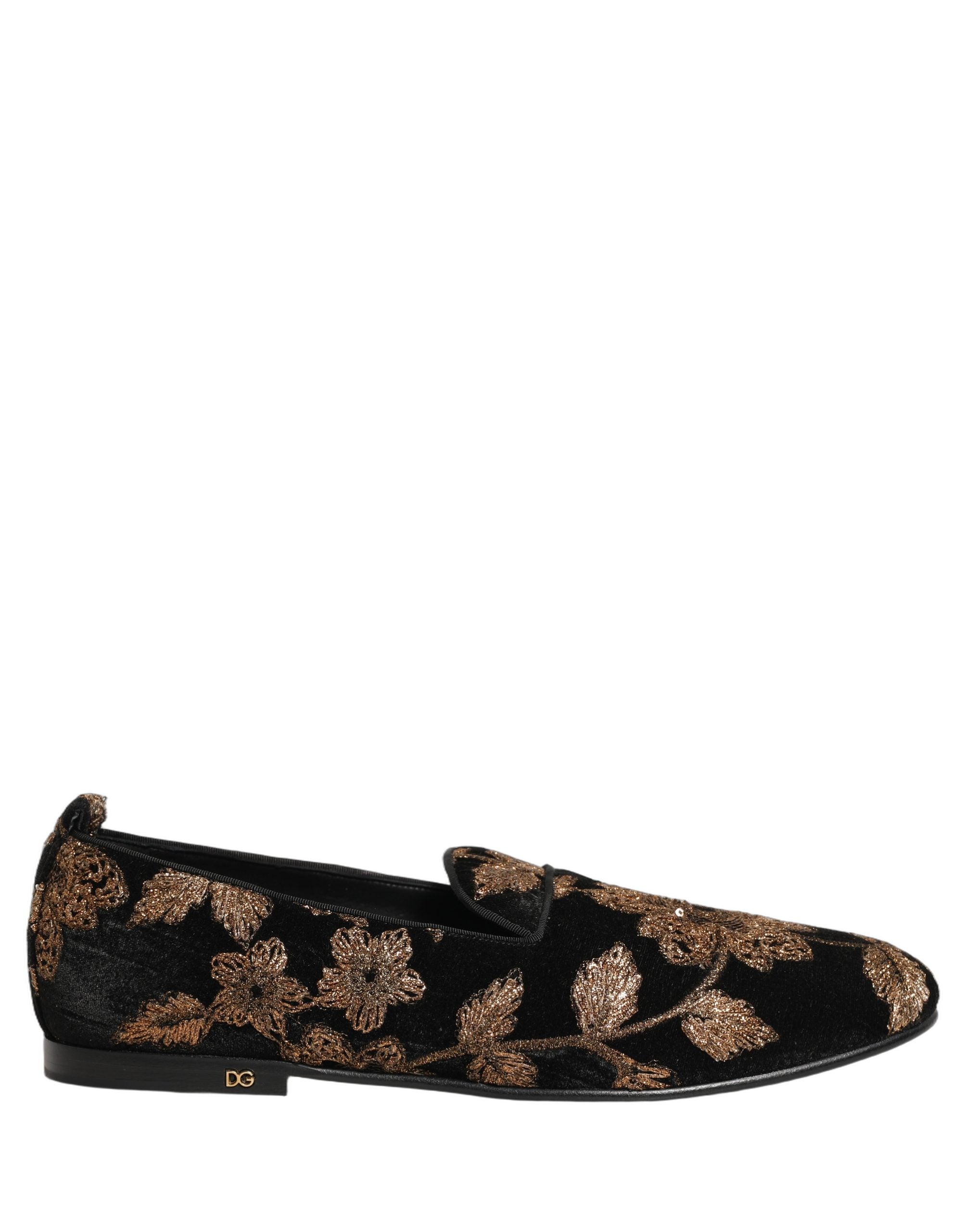 Dolce & Gabbana Black Floral Brocade Slippers Loafers Men\'s Shoes Dolce & Gabbana Black Floral Brocade Loafers Men Dress Shoes  main image 3