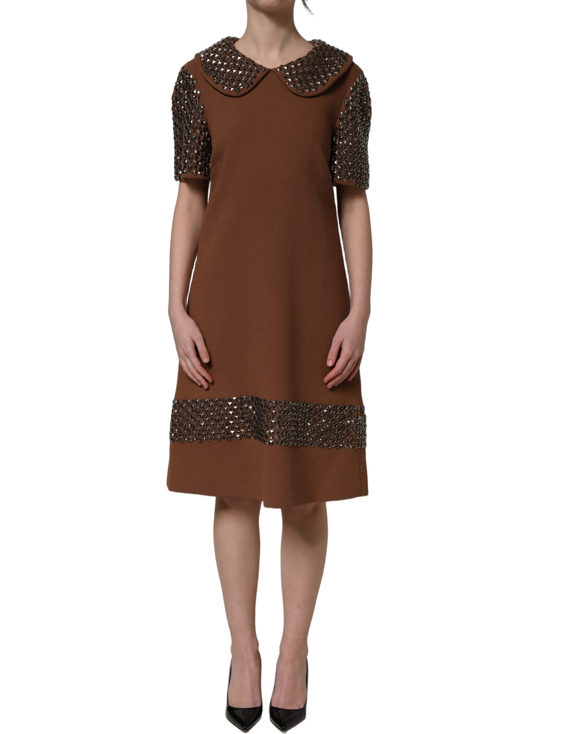 dolce and gabbana brown dress & Wool Rhinestone Embellished Midi Women's Size:10-12 YRS while patch pockets add sale-20260618 Sequin Mini Dress With