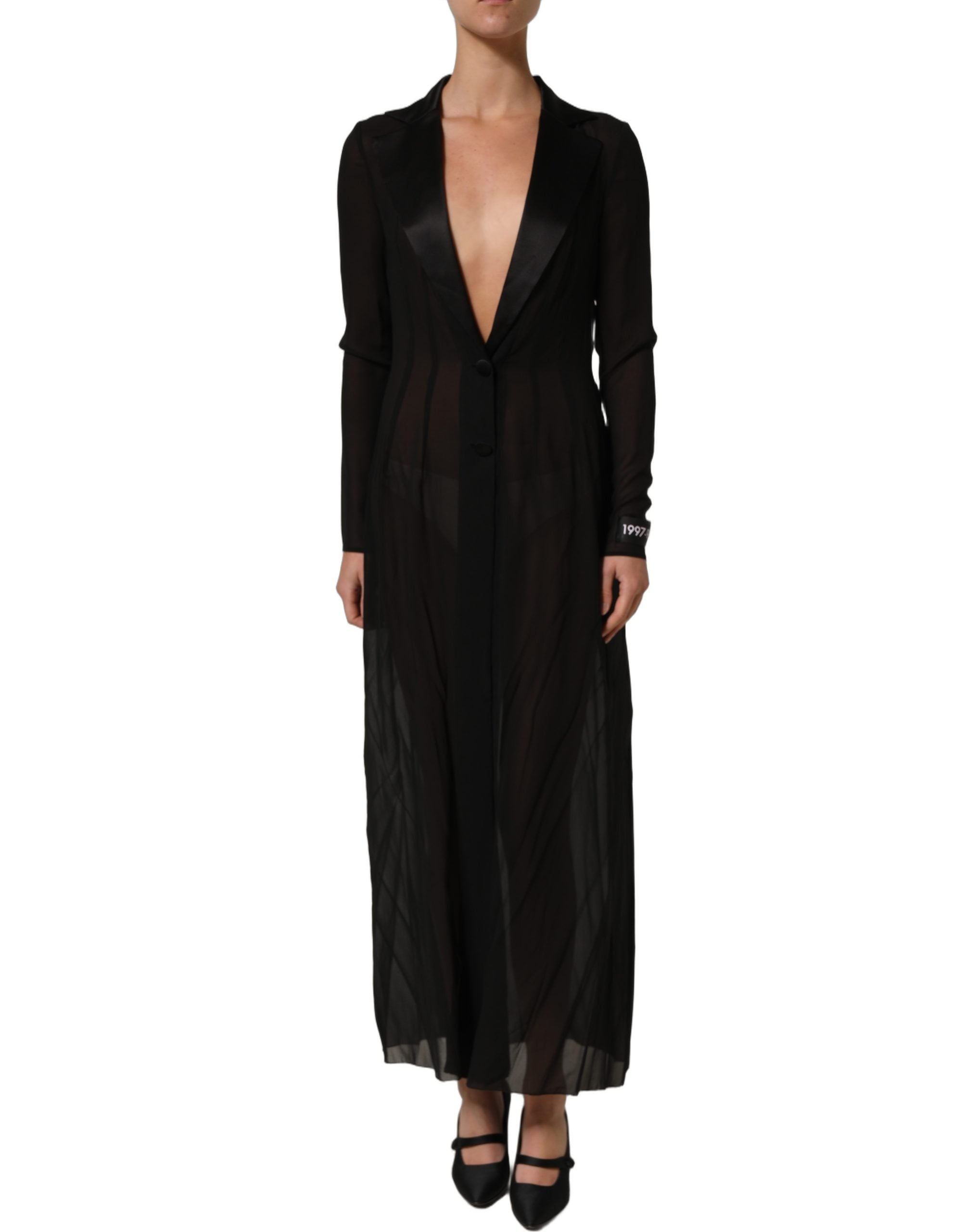 long chiffon dress woman brand Dolce & Gabbana Black Silk Sheer Chiffon Long Maxi Women's Dress