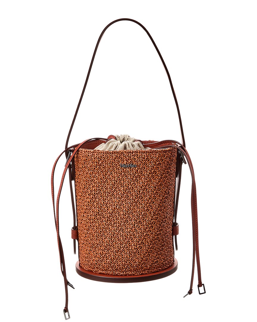 Max Mara Logo Plaque Leather-Trim Bucket Bag – Bluefly