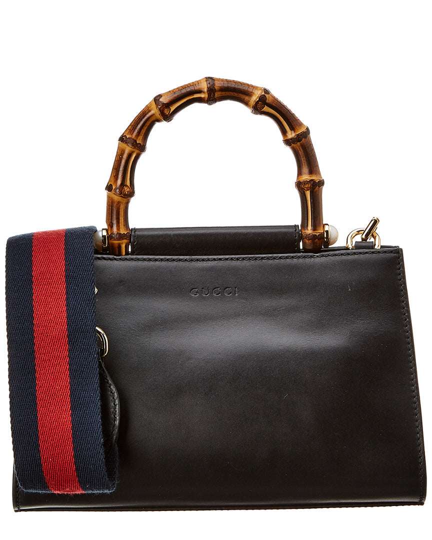 Gucci Black Leather Bamboo Nymphaea Bag (Authentic Pre-Loved