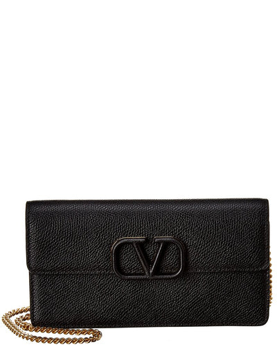 Valentino Vsling Small Grainy Leather Wallet On Chain