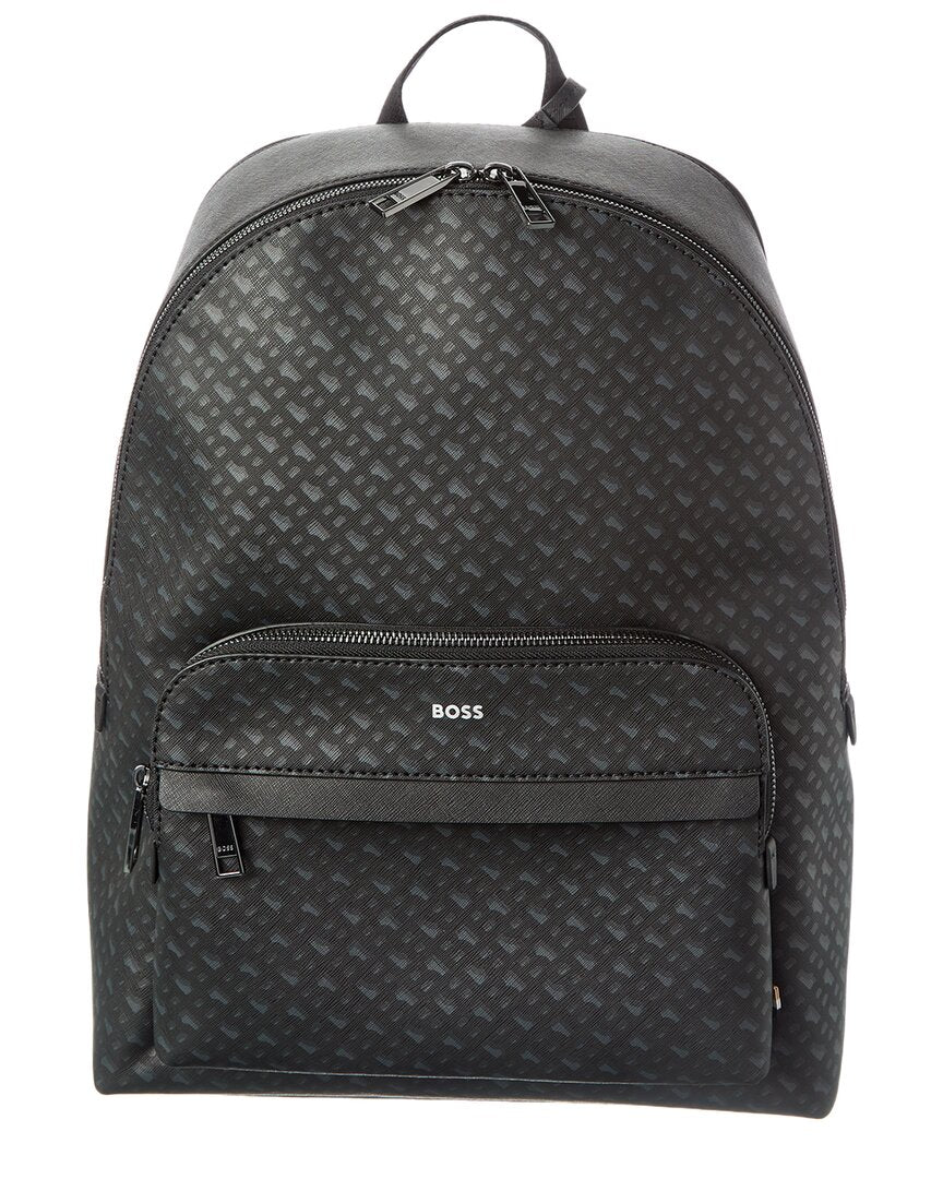 boss leather backpack BOSS Monogram backpack with foil-embossed logo - Black