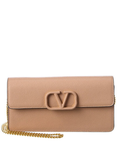 Valentino Vsling Grainy Leather Wallet On Chain