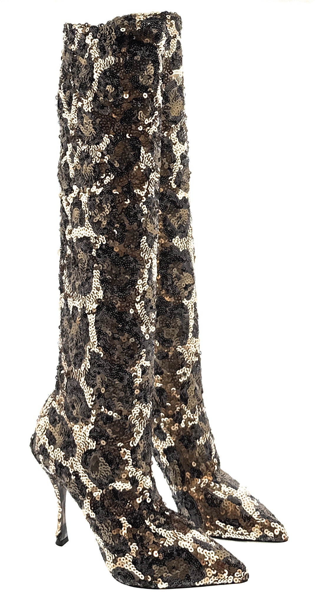 Dolce Gabbana Sequin Embellished Leopard Knee-High Stiletto