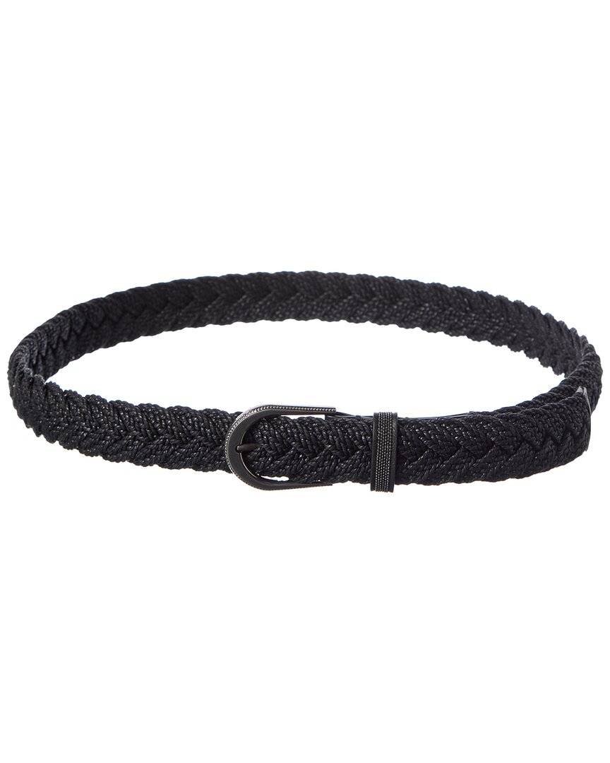 Brunello Cucinelli Woven & Leather Belt, Black Brunello Cucinelli Woven Leather Belt Black Hand-Woven  main image 4