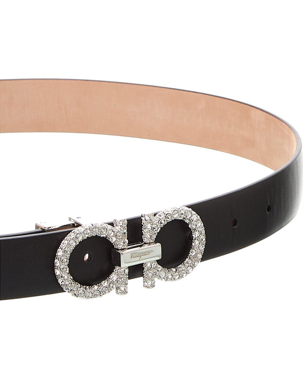 Ferragamo Crystal Gancini Reversible & Adjustable Leather Belt