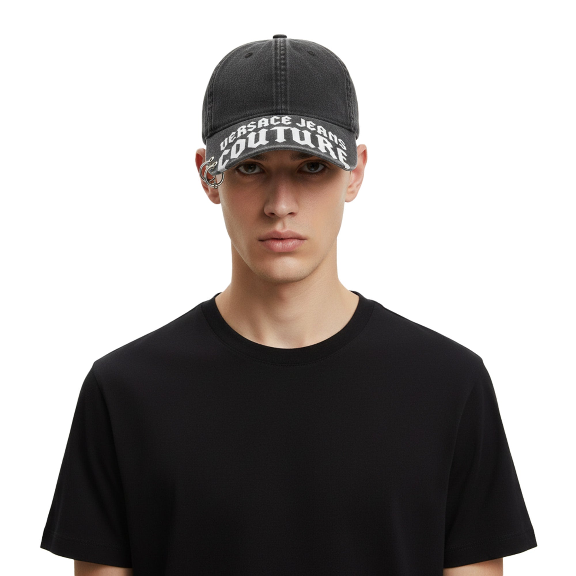 Versace Jeans Couture Black Gothic Logo Print Baseball Cap  display picture 3