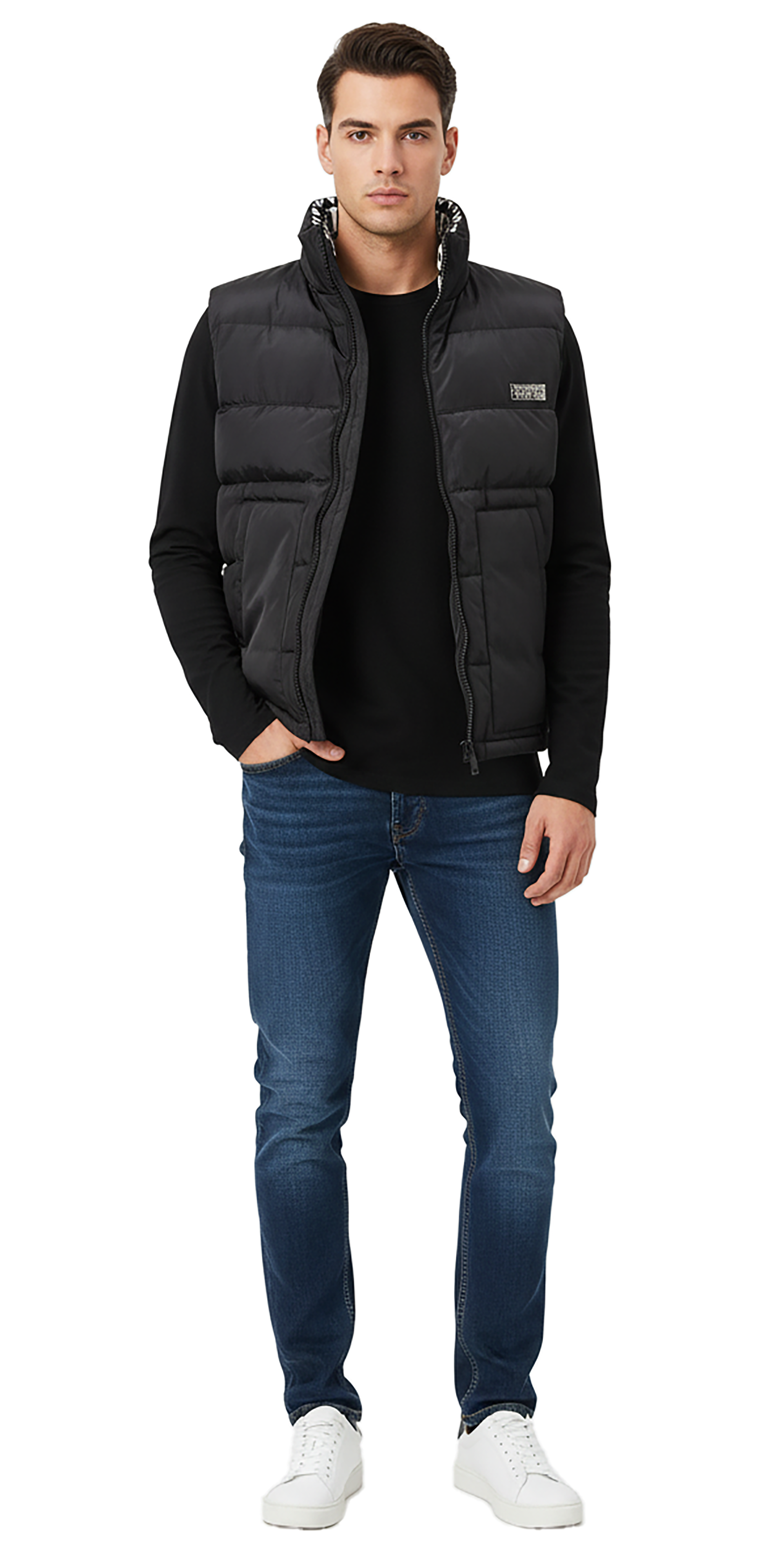 【美品】SUPPLIER PUFFER VEST & DENIM PANTS Versace Jeans Couture Monogram Black/White Puffer Reversible Mens