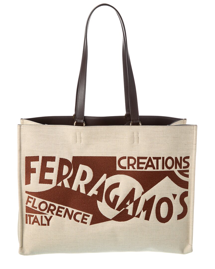 Ferragamo Logo Large Leather-Trim Tote – Bluefly