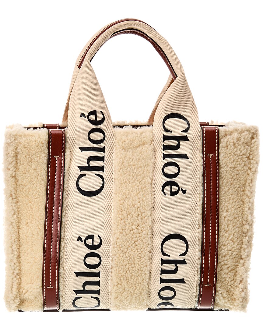Chloé Woody Small Shearling & Leather Tote (Authentic Pre-Owned