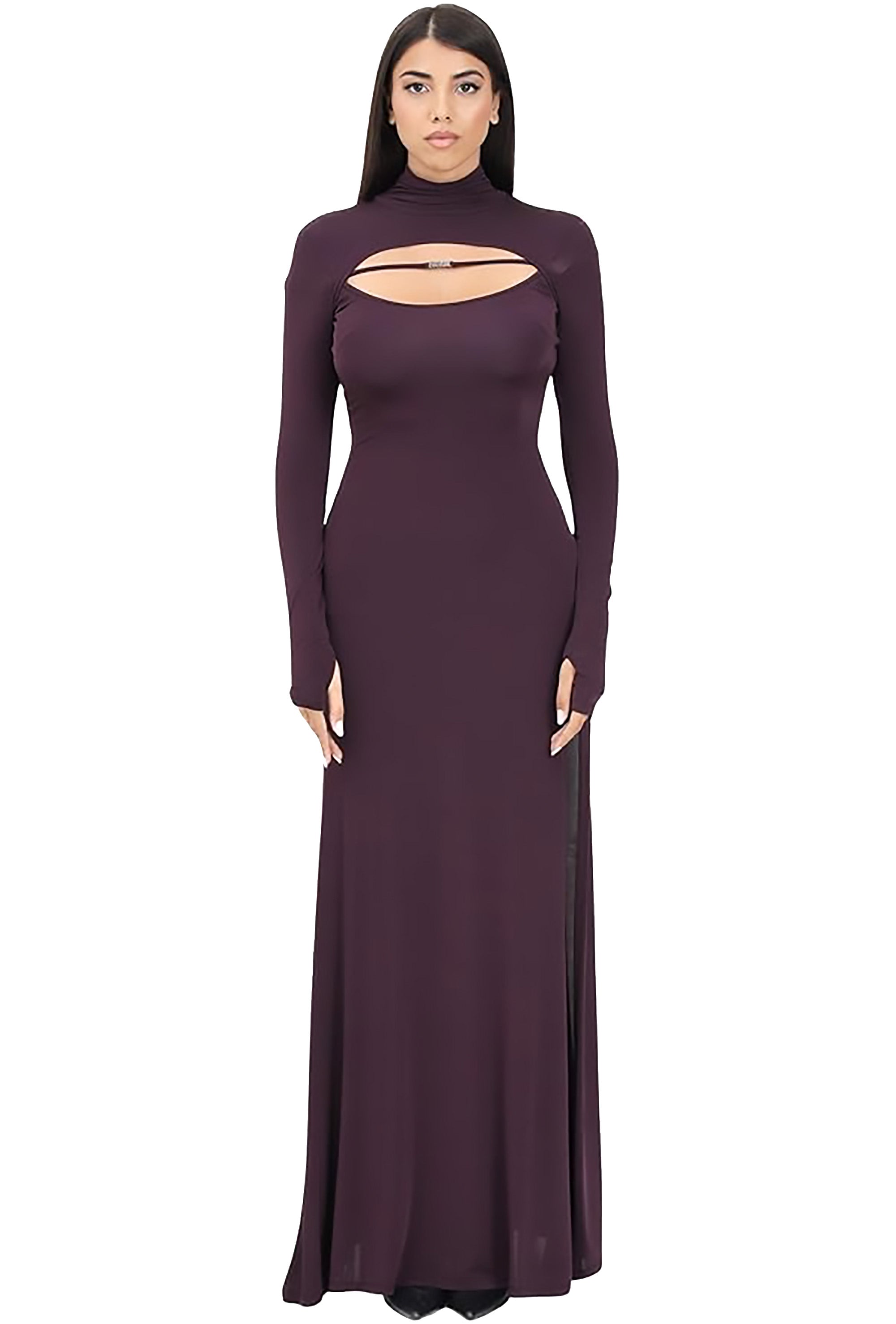 Versace Jeans Couture Plum Long Sleeve Cut-Out Maxi Dress with Logo Ba –  Bluefly