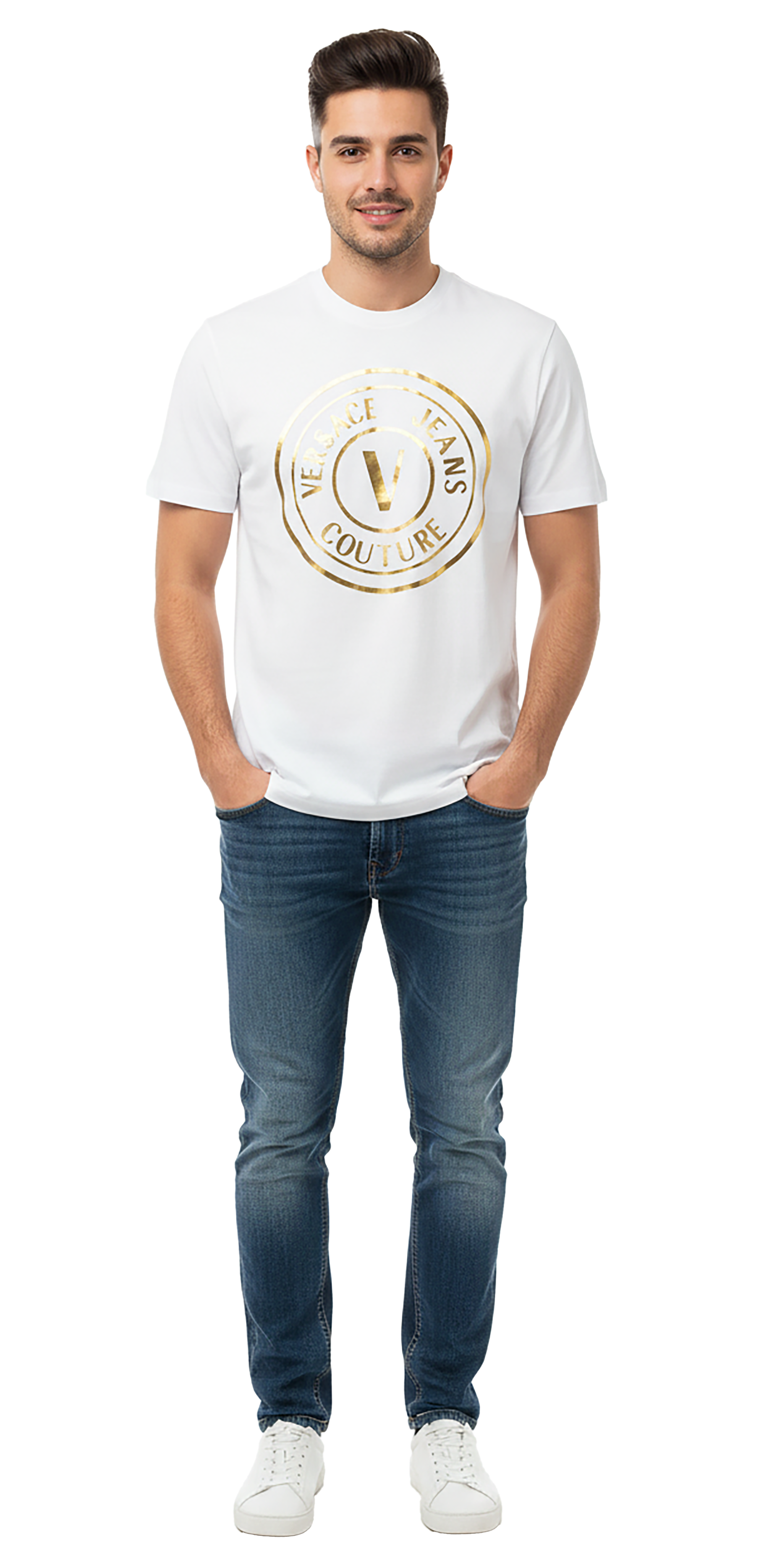 Versace Jeans Couture White/Gold Mens Oversized Screen Print Logo