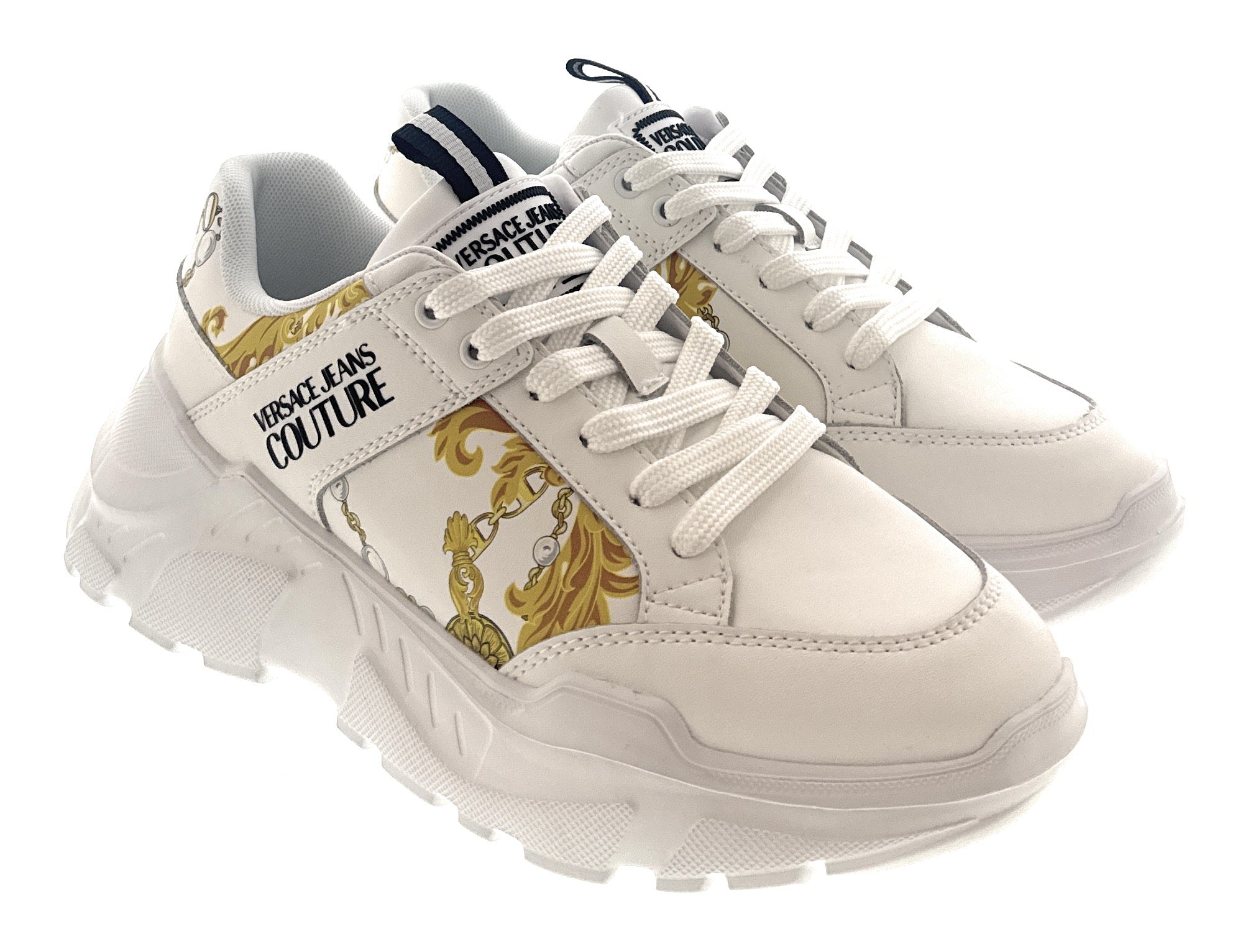 Versace Jeans Couture White/Gold Mens Baroque Panel Sneakers – Bluefly