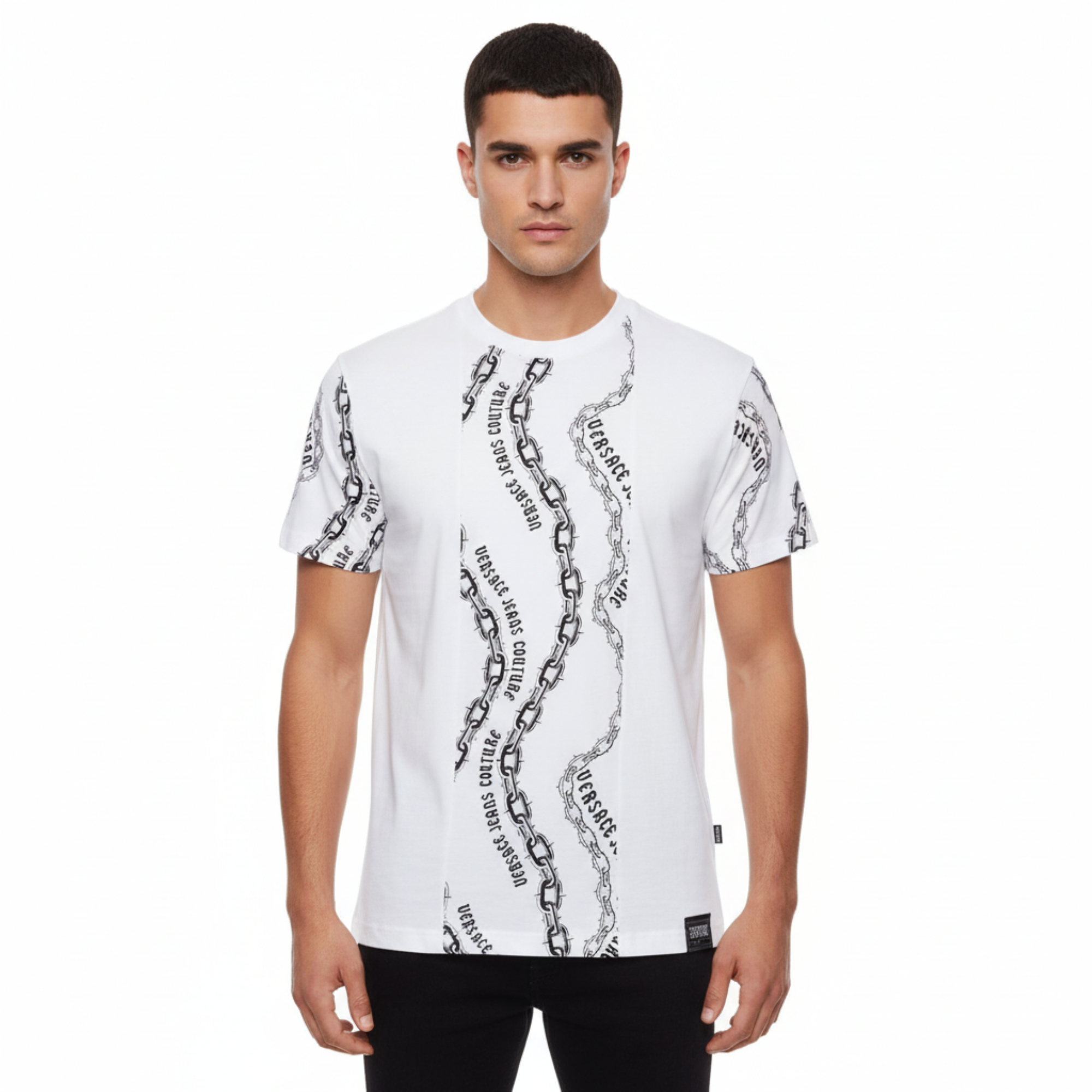 Versace Jeans Couture White Mens Graphic Chain-Print T-Shirt – Bluefly