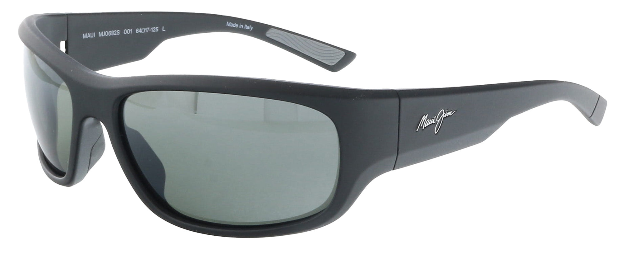 Maui Jim MJ0682S-001 Sleek Black Rectangular Wrap Gradient Grey
