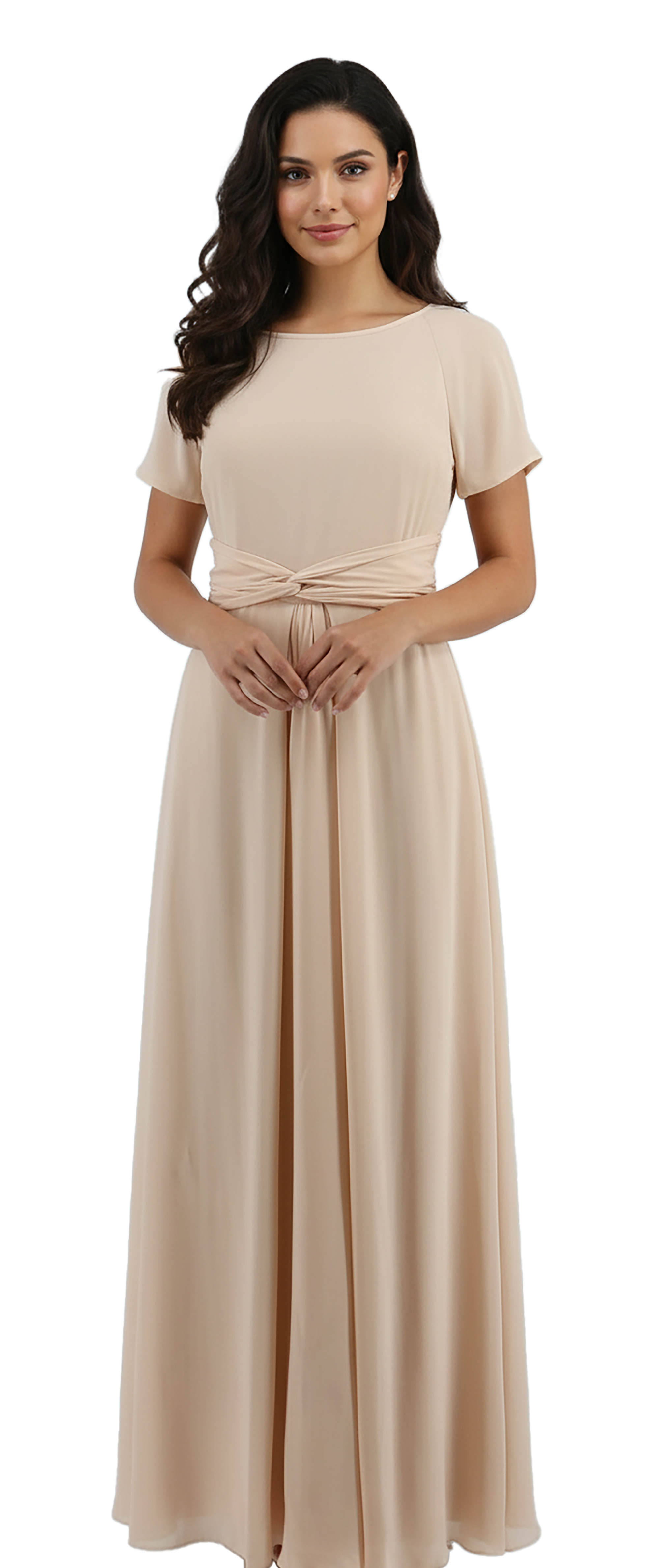 Emporio Armani Chiffon Silk Light Peach Short Sleeve Gown