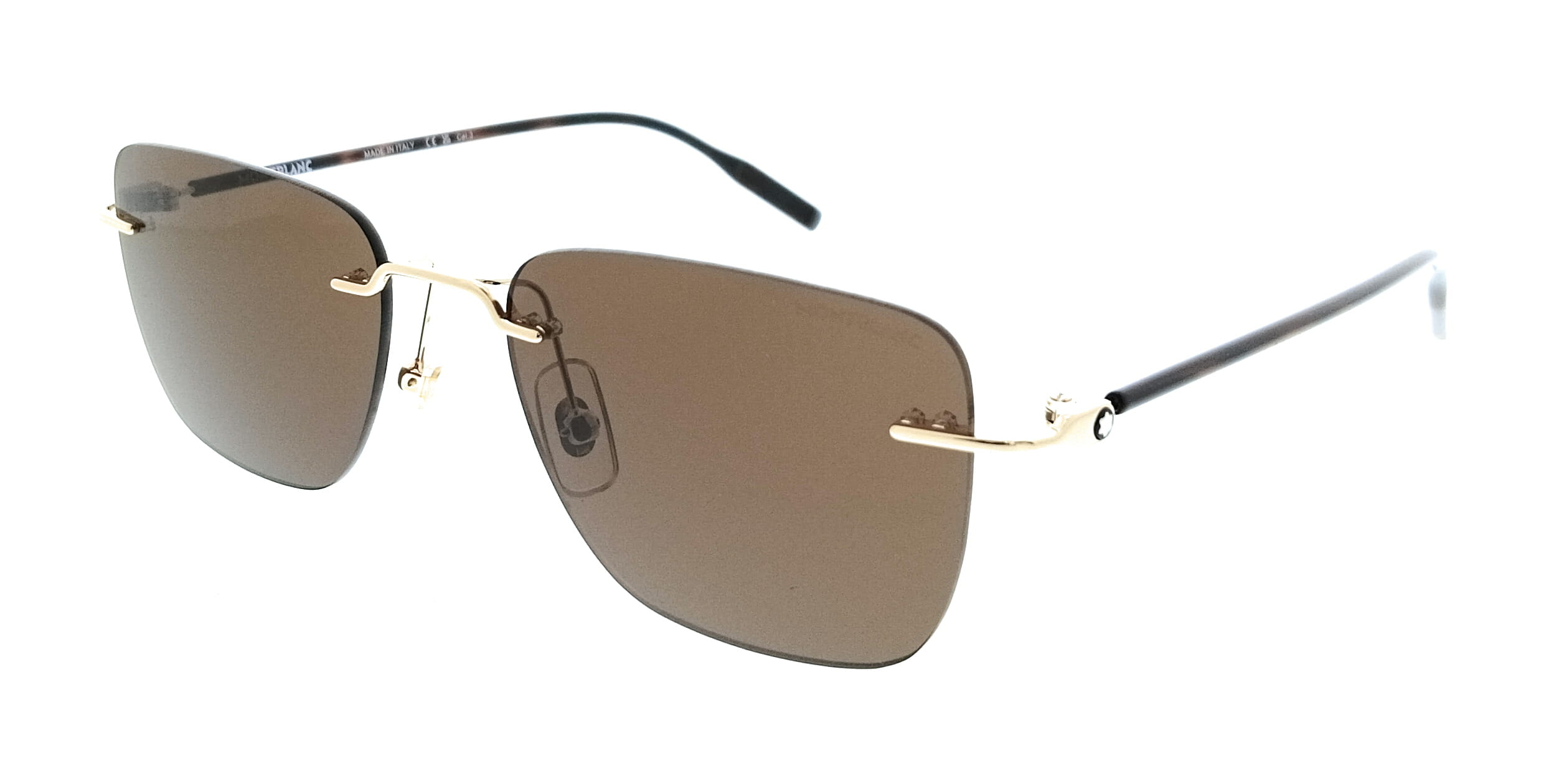 Montblanc MB0470S-003 Gold Brown Rimless Mens Sunglasses – Bluefly
